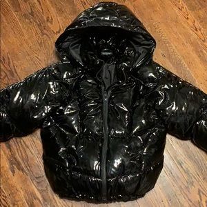 Patent leather bubble jacket.